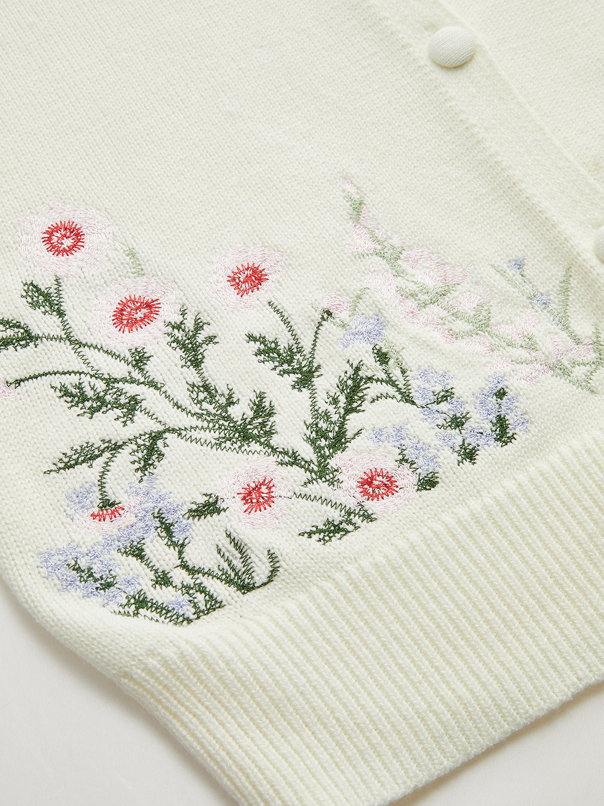 Floral Embroidery Collared Knit Cardigan Women's Lightweight Sweater