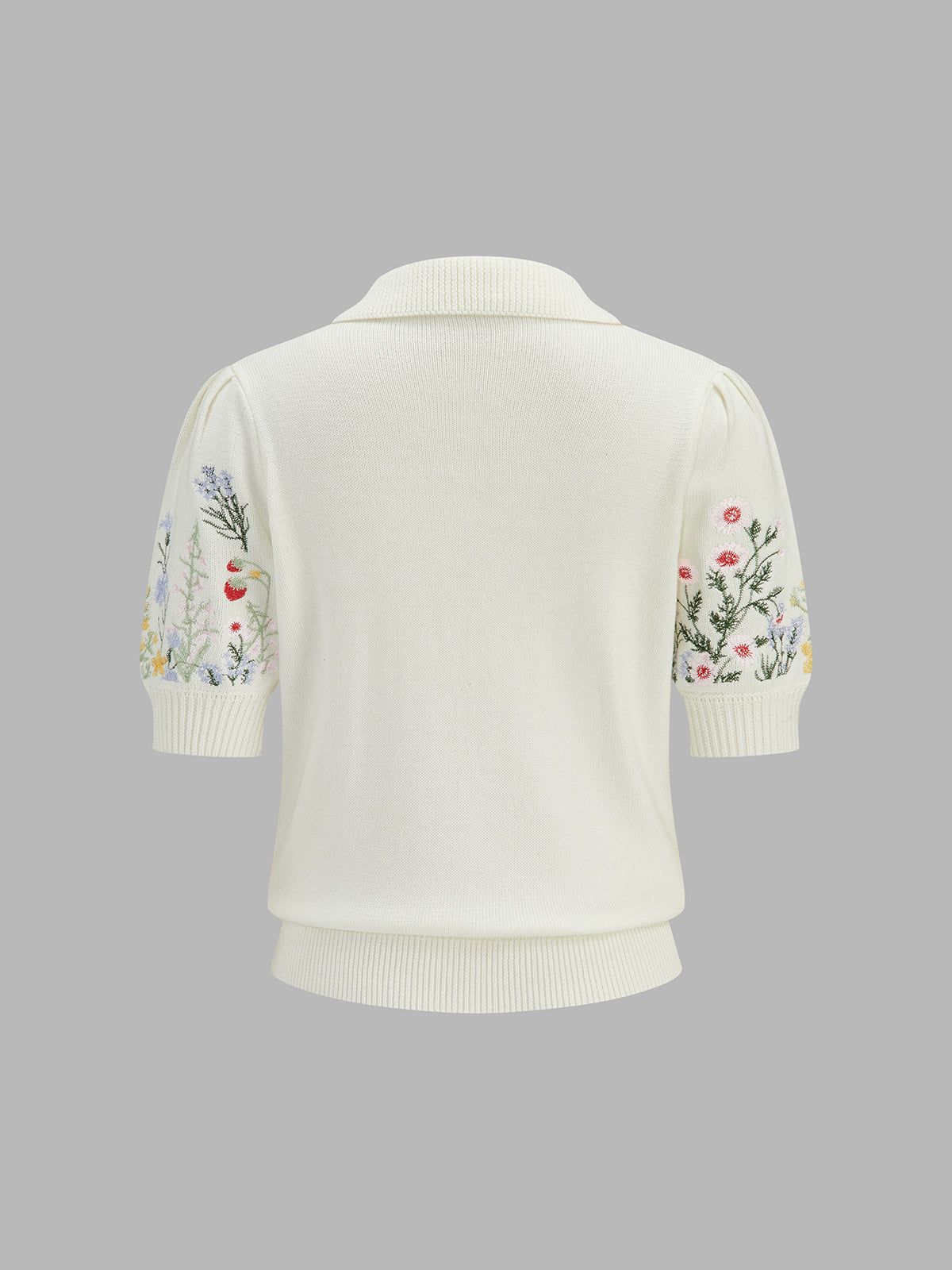 Floral Embroidery Collared Knit Cardigan Women's Lightweight Sweater
