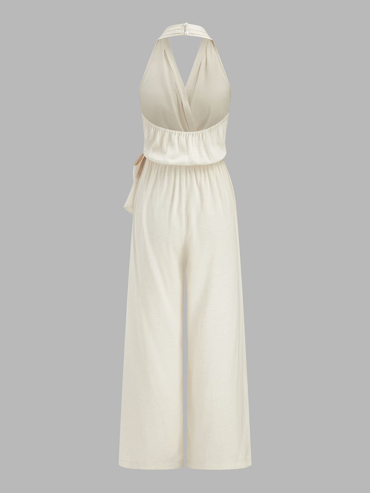 Halter Neck Tie Waist Wide Leg Jumpsuit for Women Elegant Fashion