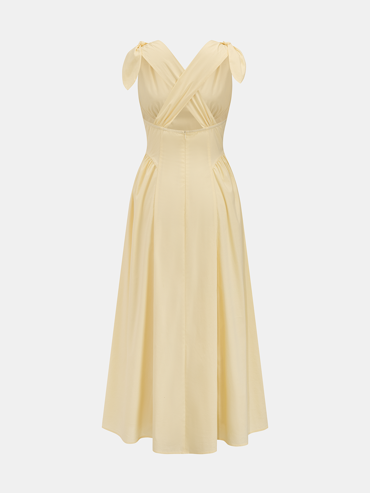Cross Back Bow Strap Midi Dress with Adjustable Sash Closure