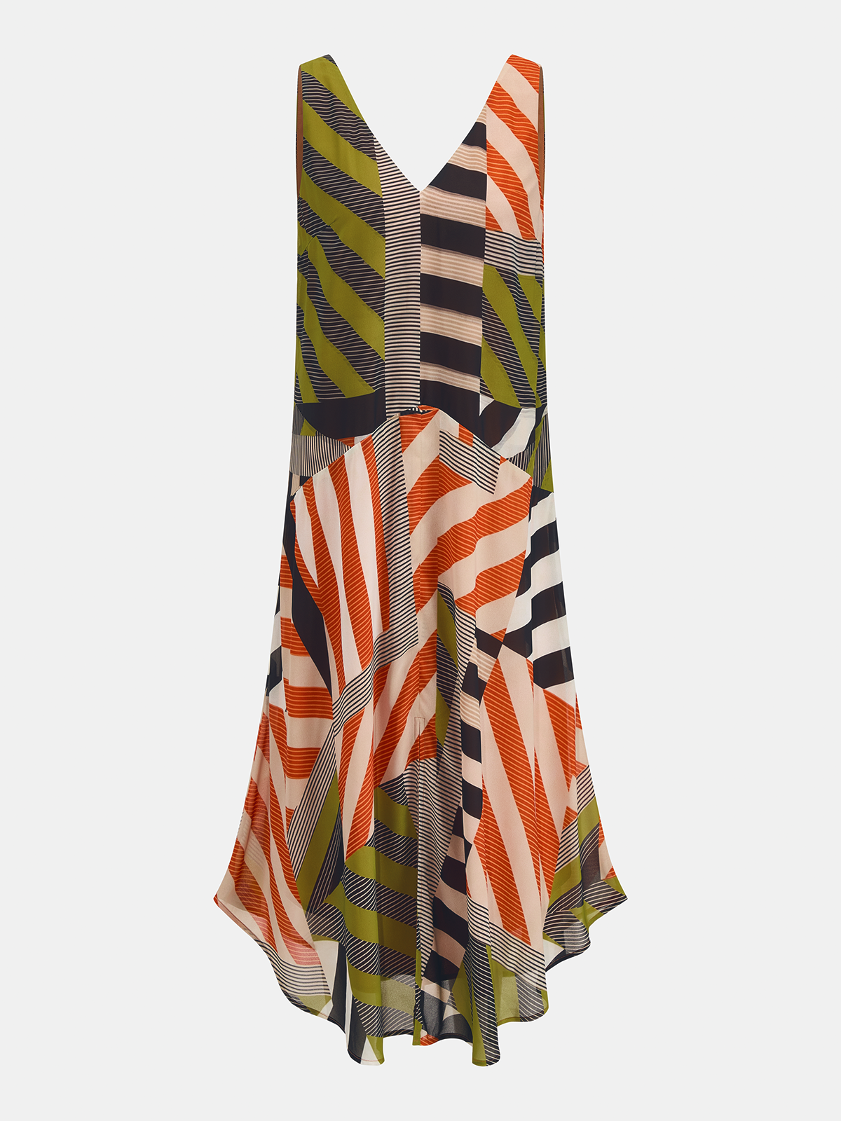 Color Block Striped Asymmetric Midi Dress Women's Casual Wear