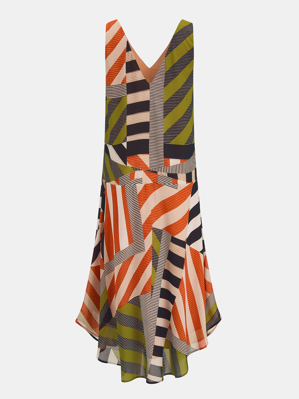 Color Block Striped Asymmetric Midi Dress Women's Casual Wear