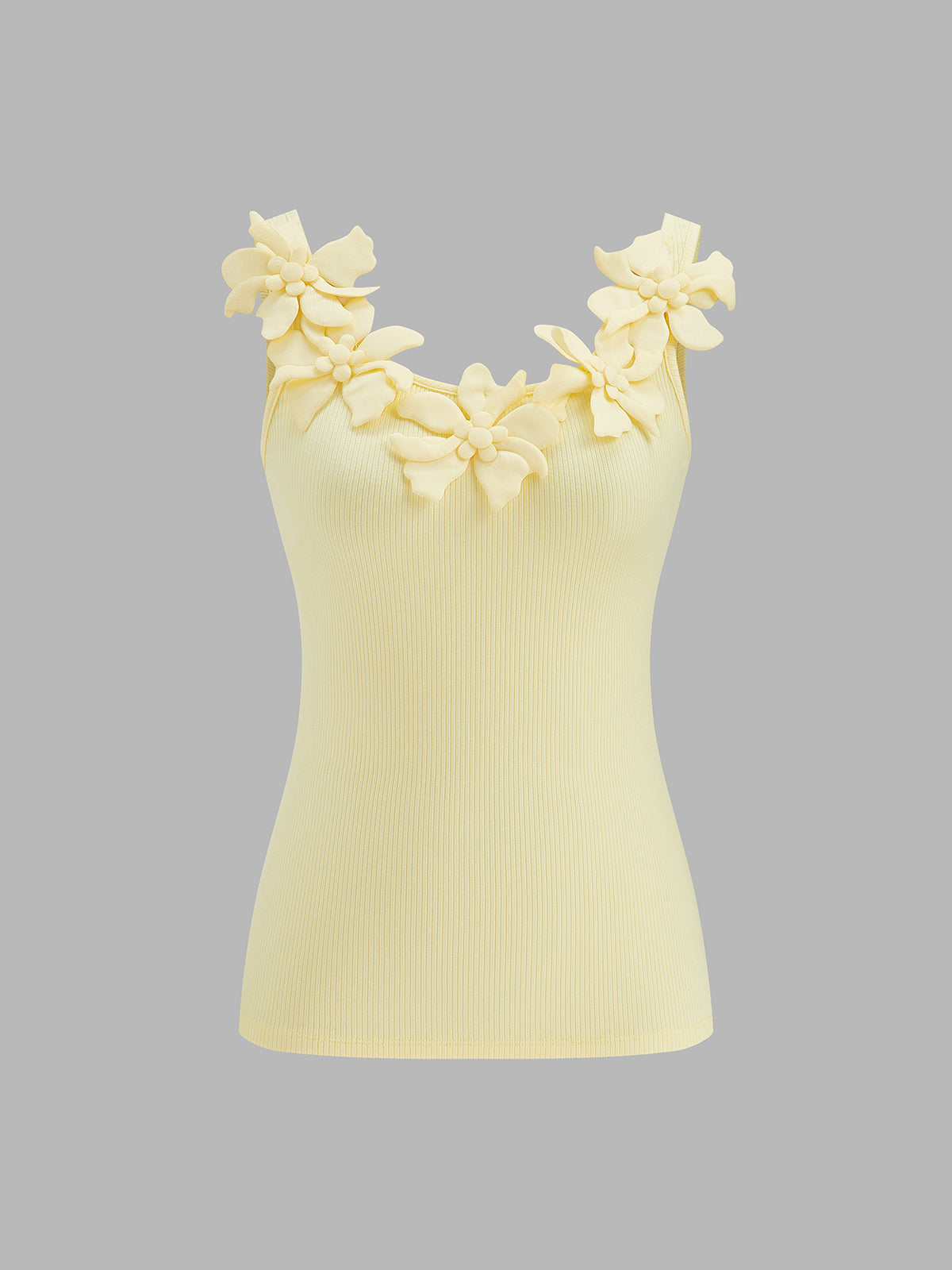 3D Floral Ribbed Knit Tank Top for Women Summer Casual Wear