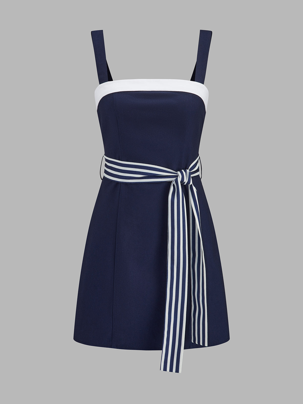 Stripe Belt Color Block Cami Mini Dress with Adjustable Straps for Women