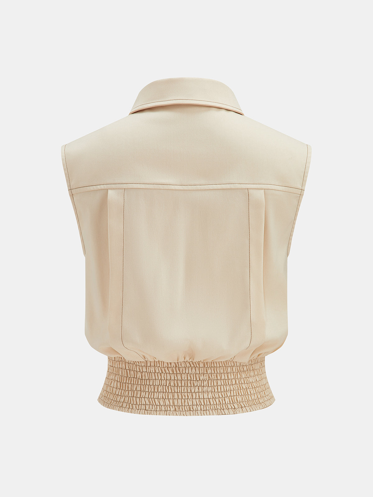 Contrast Stitch Collared Sleeveless Cinched Waist Shirt - Casual Versatile Women’s Summer Top