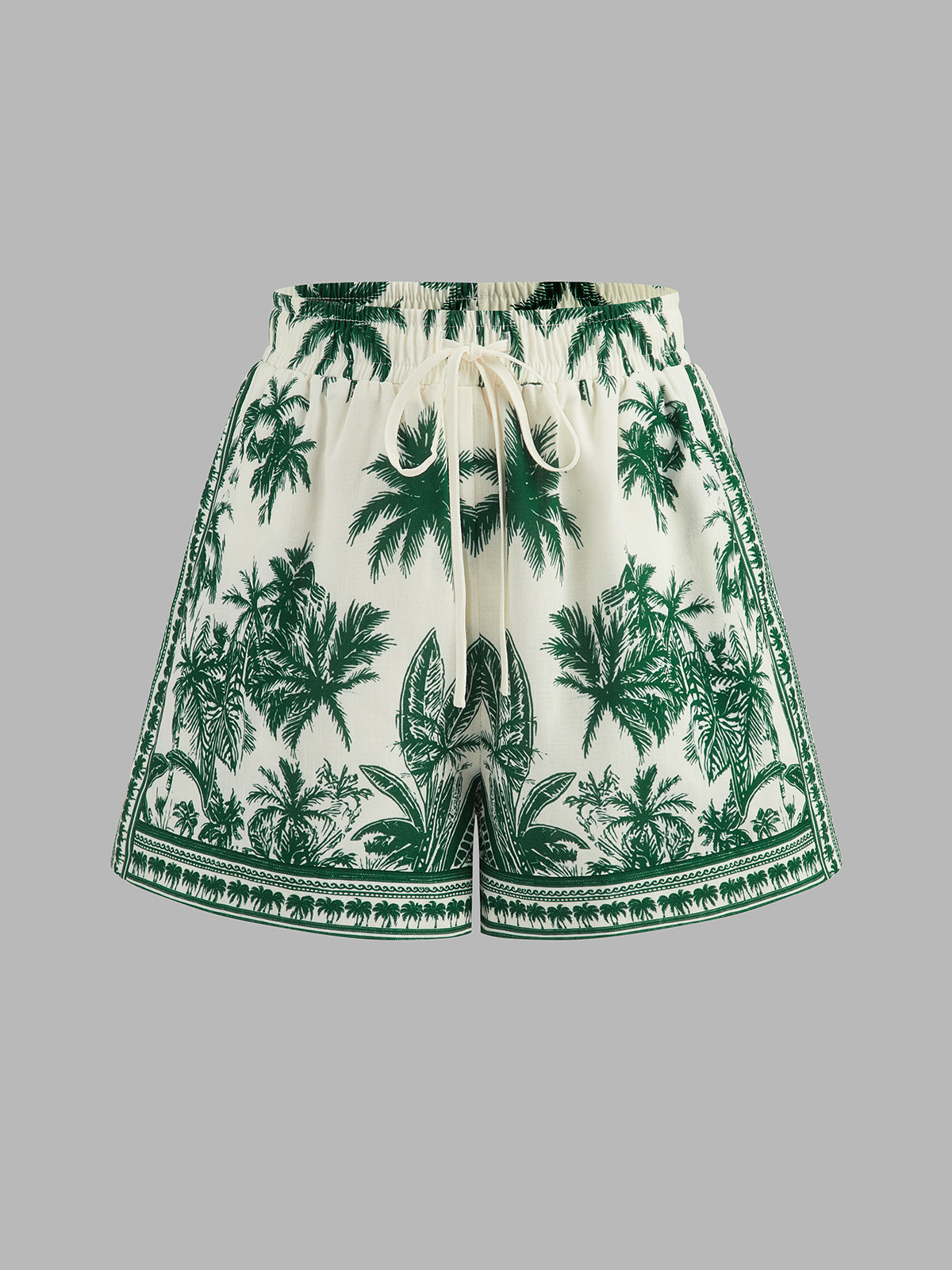 Tropical Print Halter Top & Drawstring Shorts Set for Beachwear