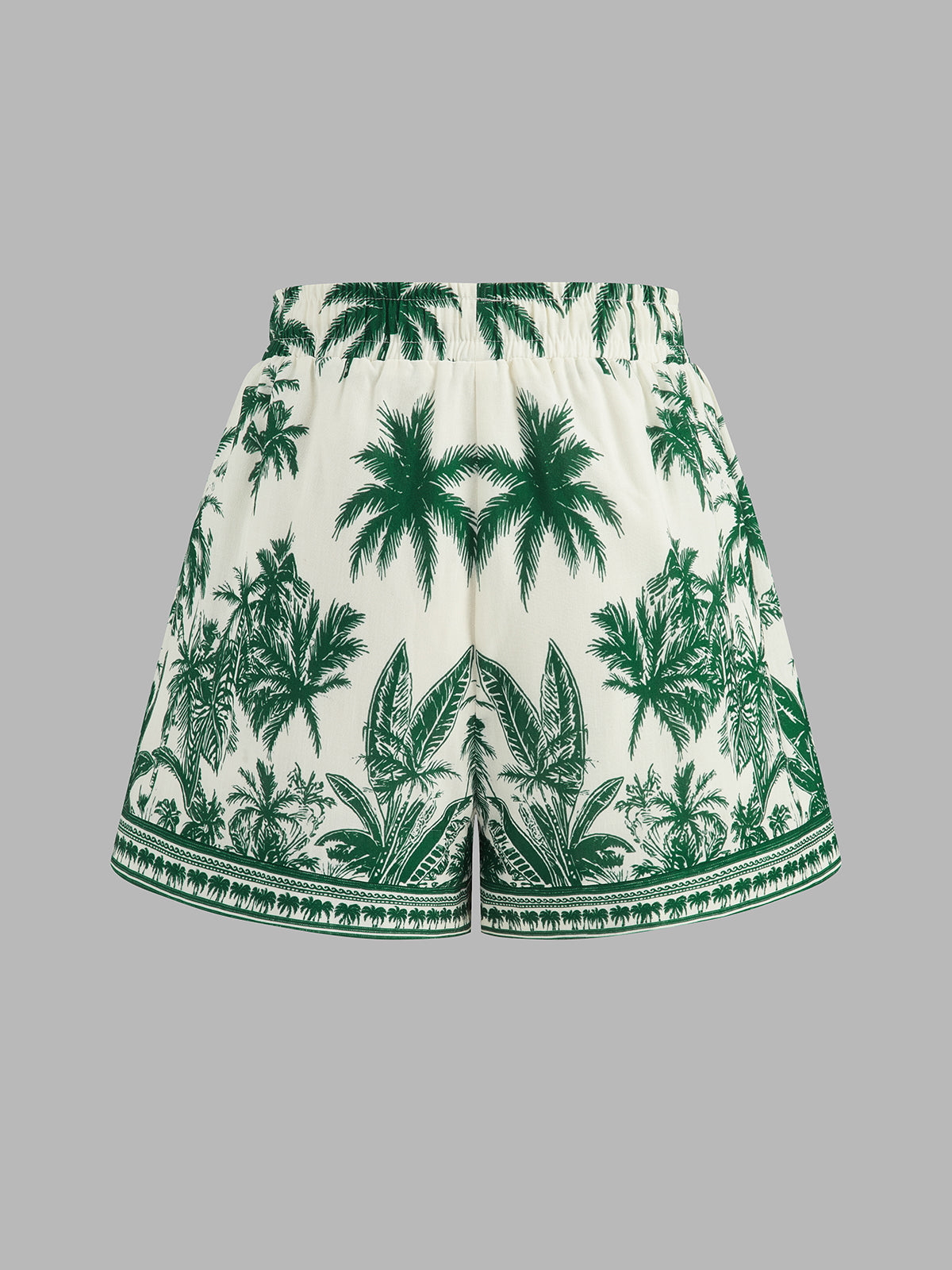 Tropical Print Halter Top & Drawstring Shorts Set for Beachwear