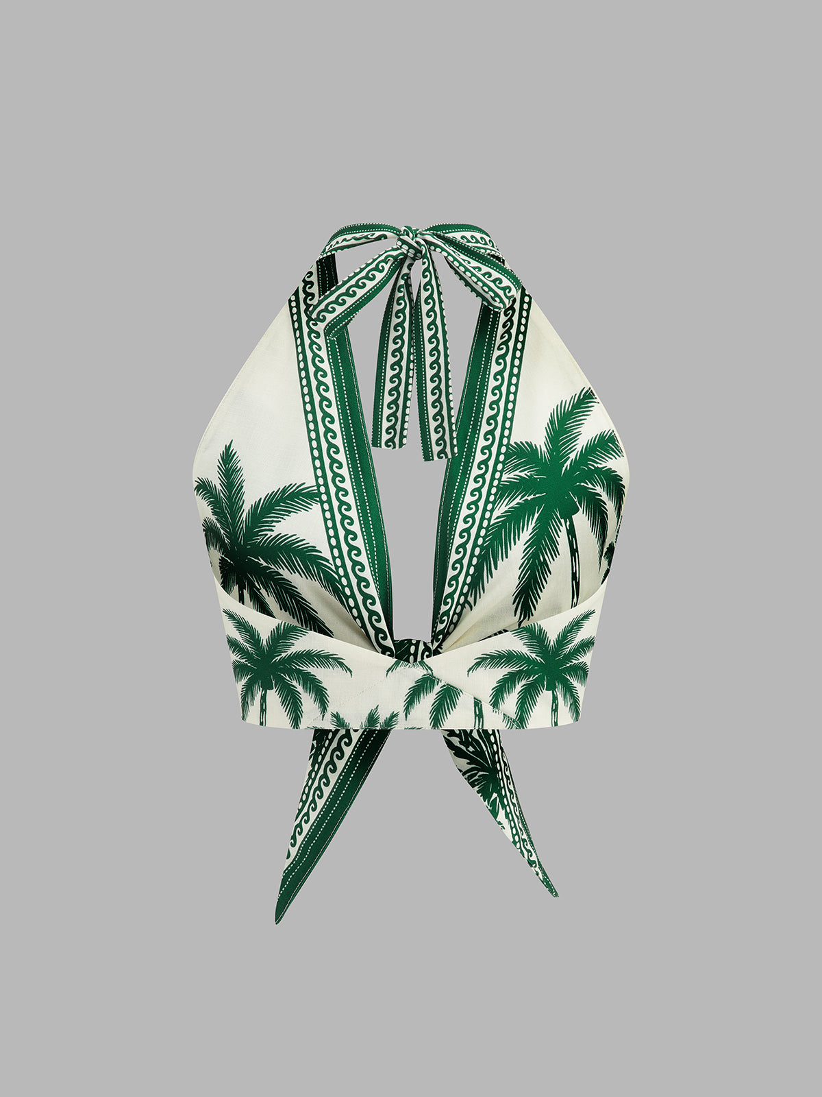 Tropical Print Halter Top & Drawstring Shorts Set for Beachwear