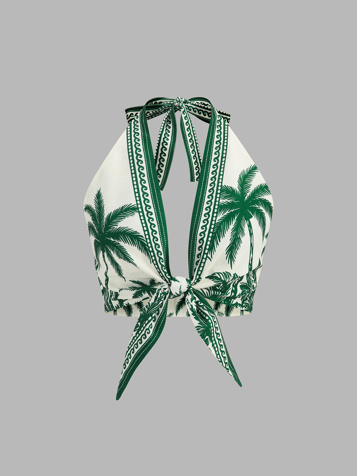 Tropical Print Halter Top & Drawstring Shorts Set for Beachwear