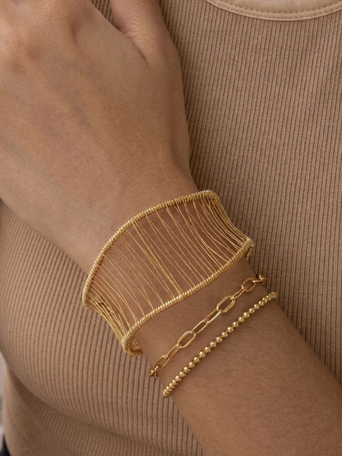 Geometric Wire Open Cuff Bangle Handcrafted Adjustable Bracelet