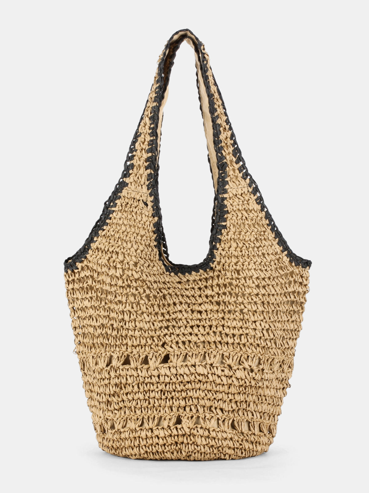 Woven Straw Crochet Shoulder Tote Handmade Lightweight Summer Beach Bag