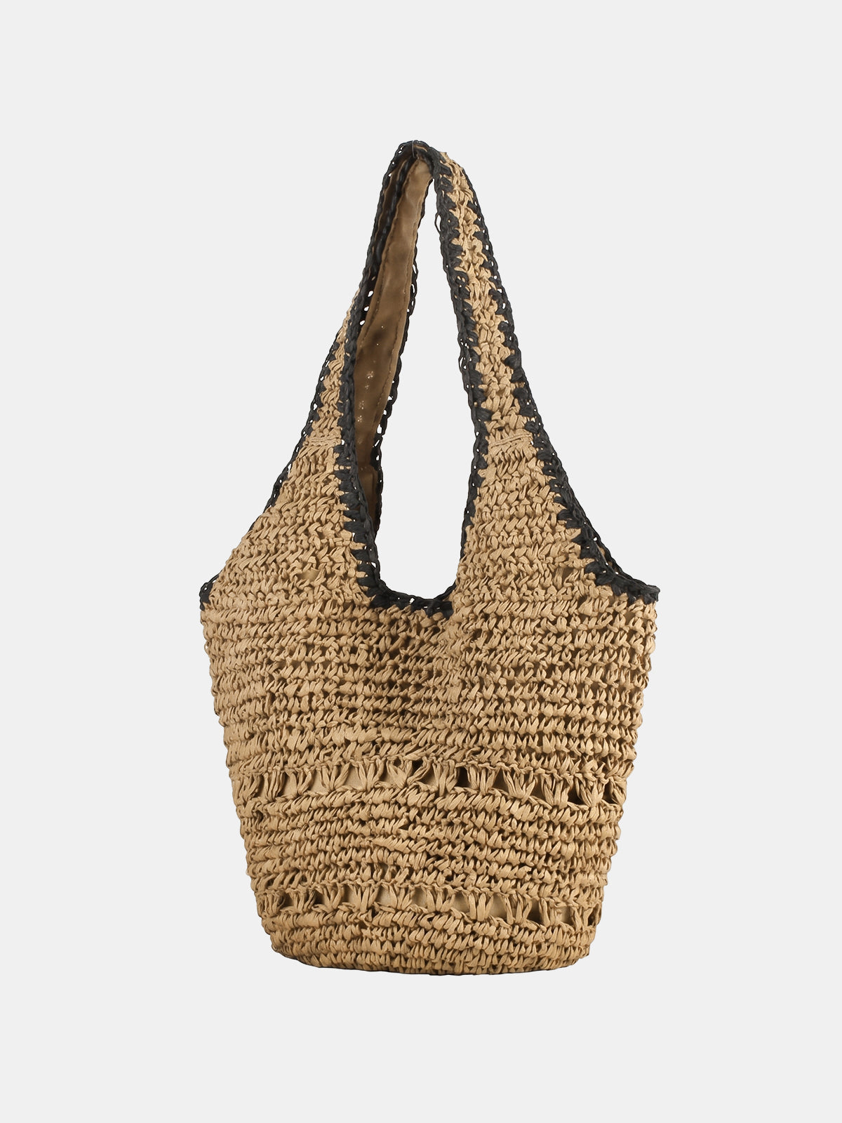 Woven Straw Crochet Shoulder Tote Handmade Lightweight Summer Beach Bag