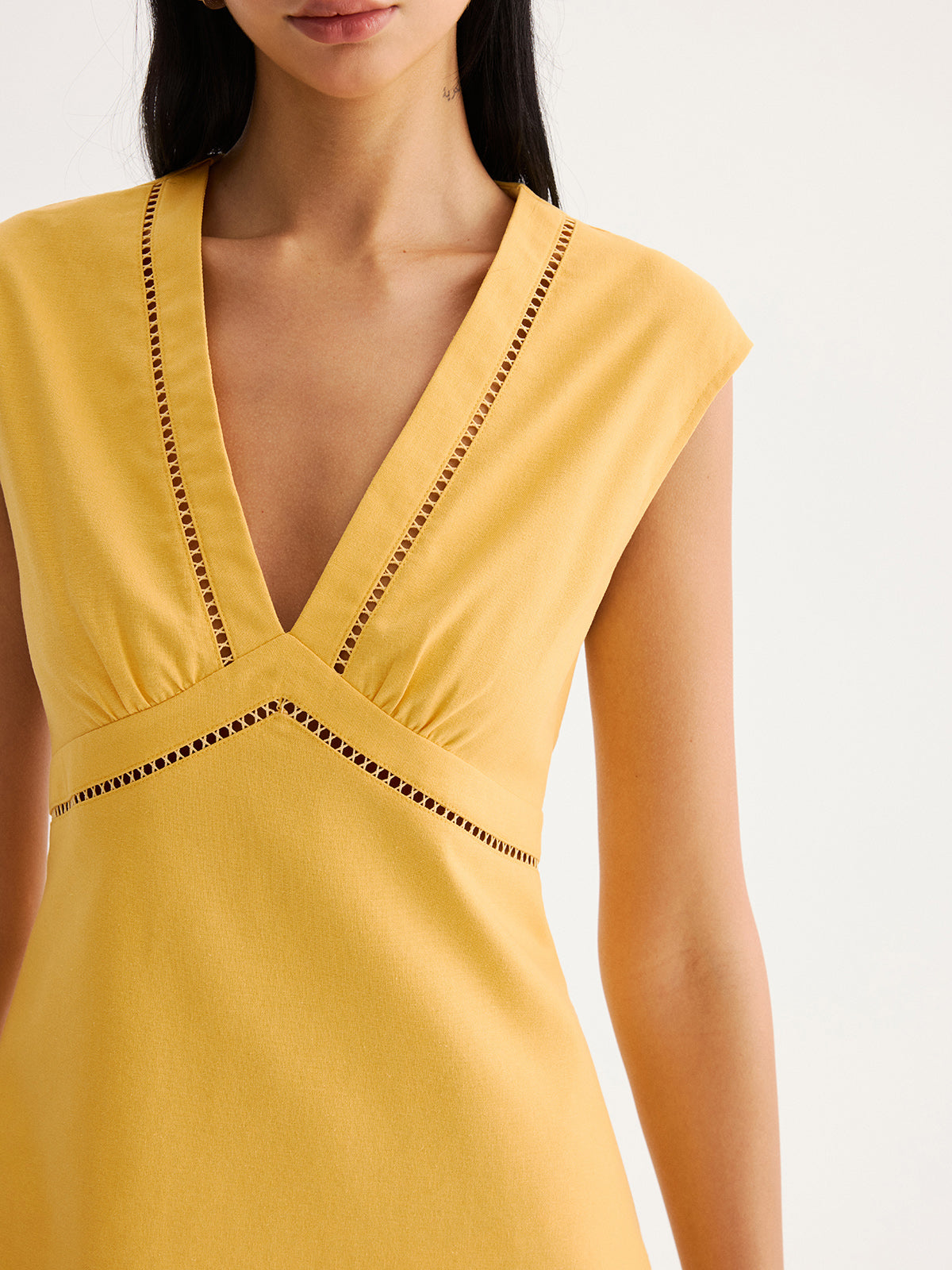 Linen Blend Eyelet Trim Sleeveless Mini Dress for Summer Casual Wear