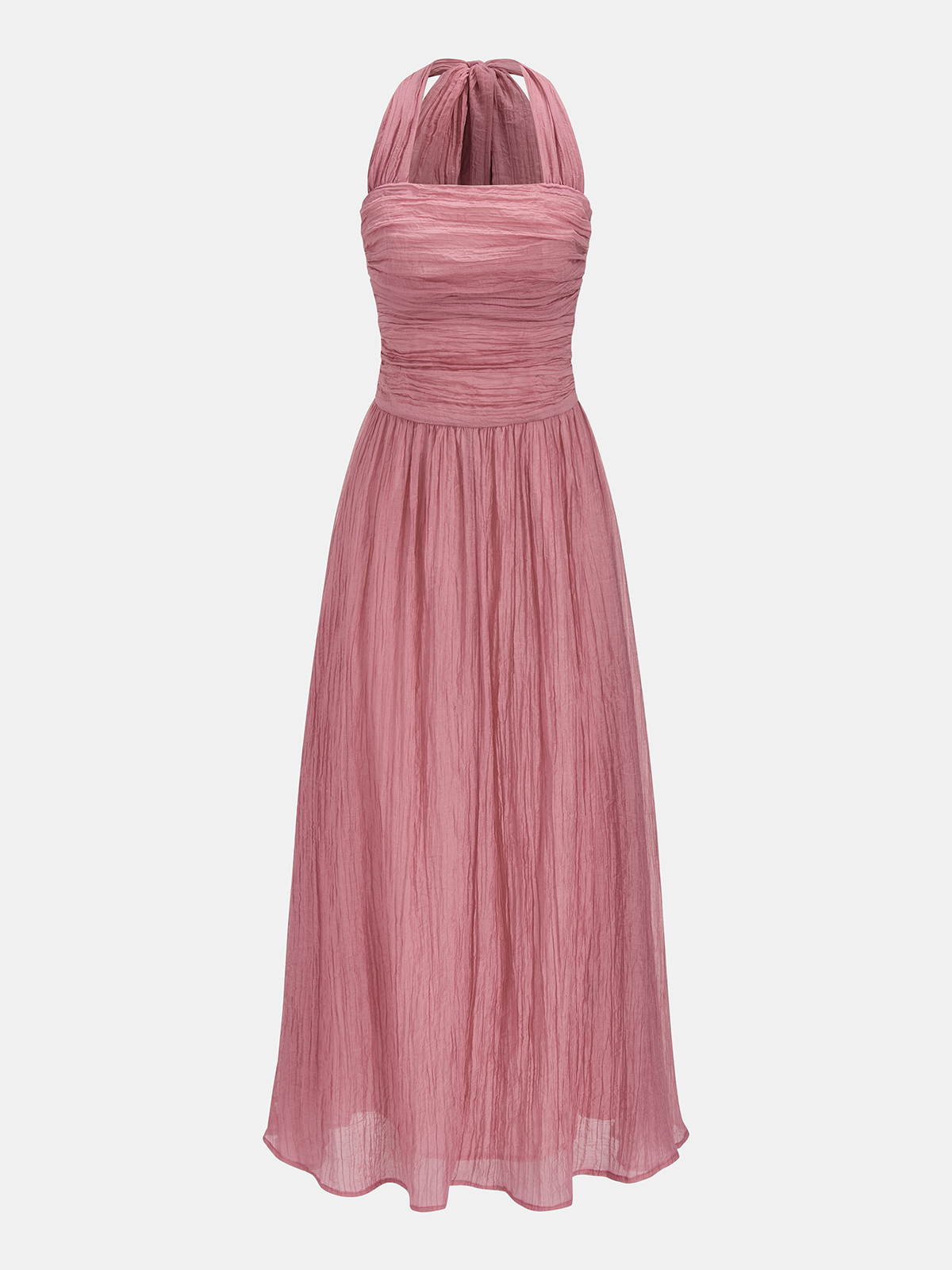 Crinkled Textured Halter Maxi Dress for Women Summer Casual Evening