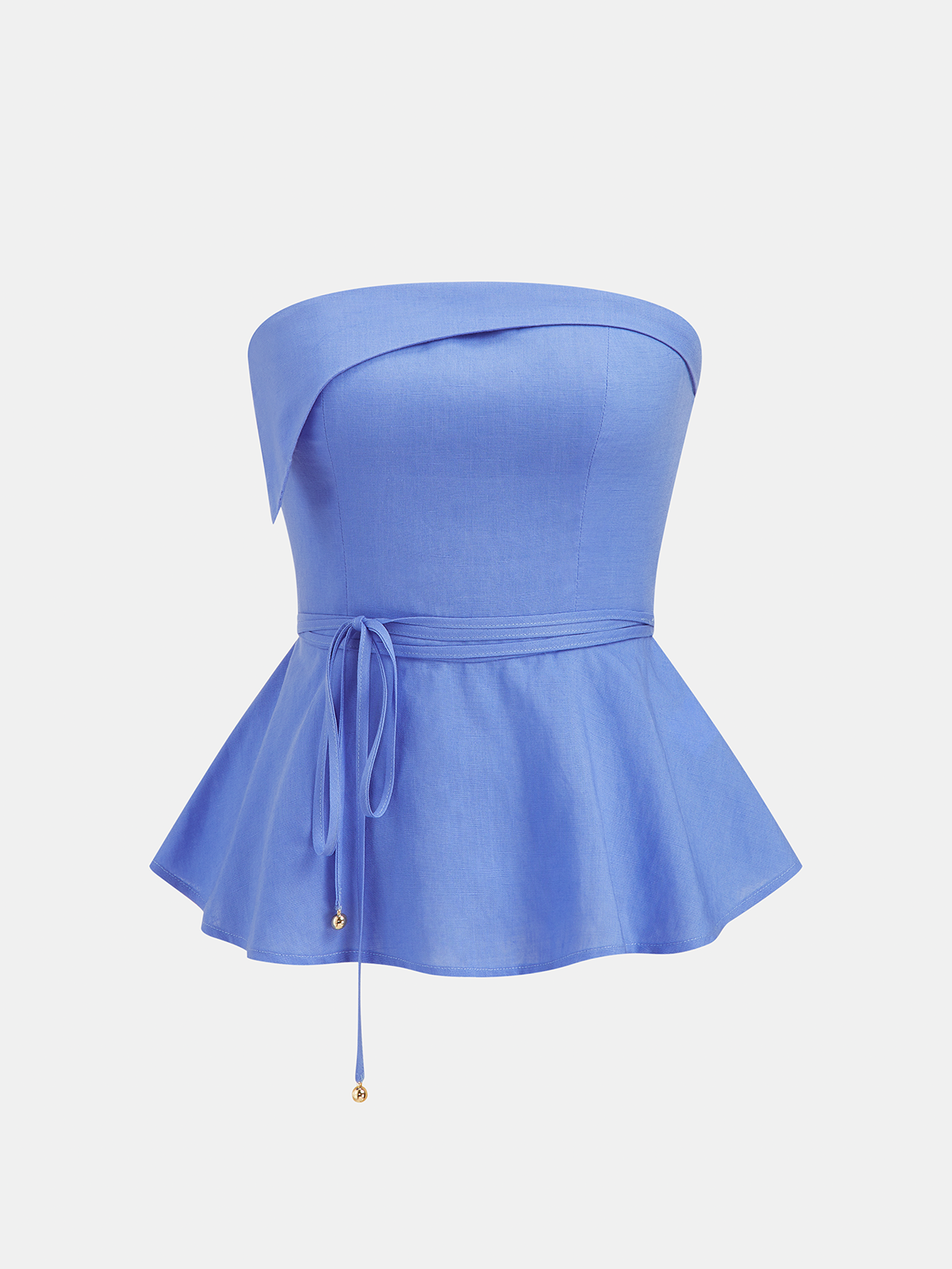 Elegant Linen-Blend Strapless Peplum Top & Pants Set for Women