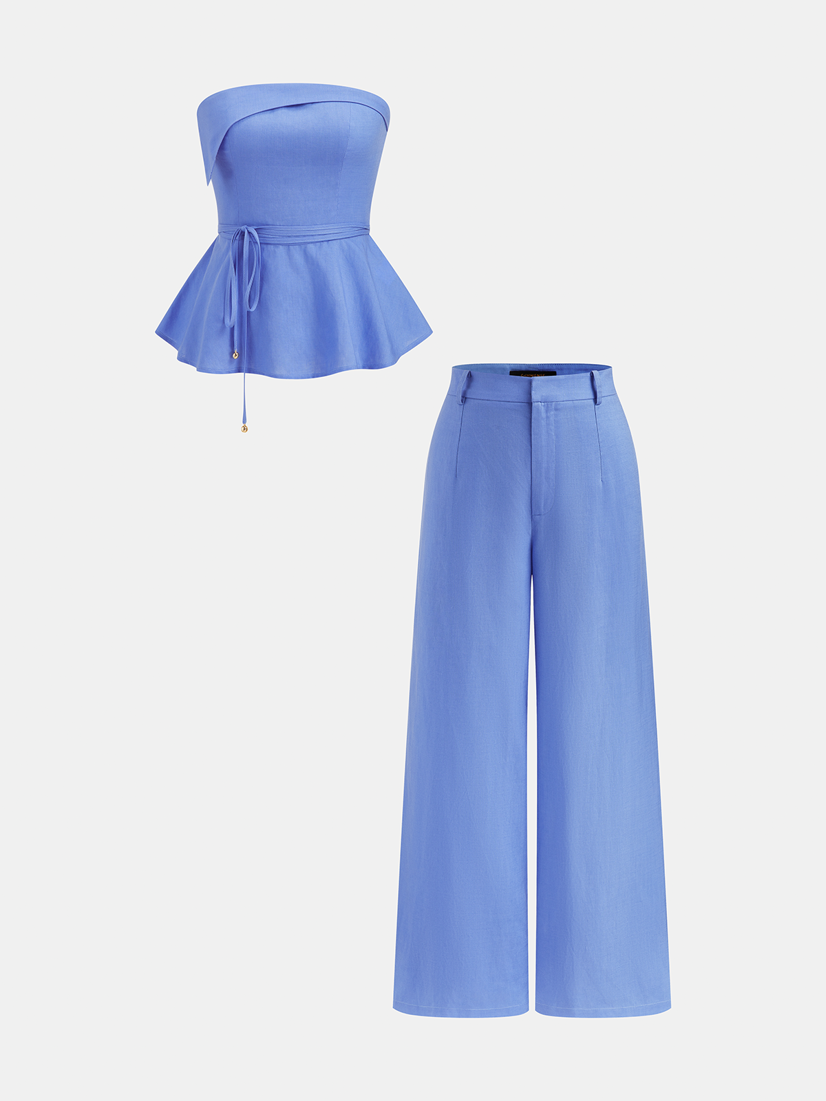 Elegant Linen-Blend Strapless Peplum Top & Pants Set for Women