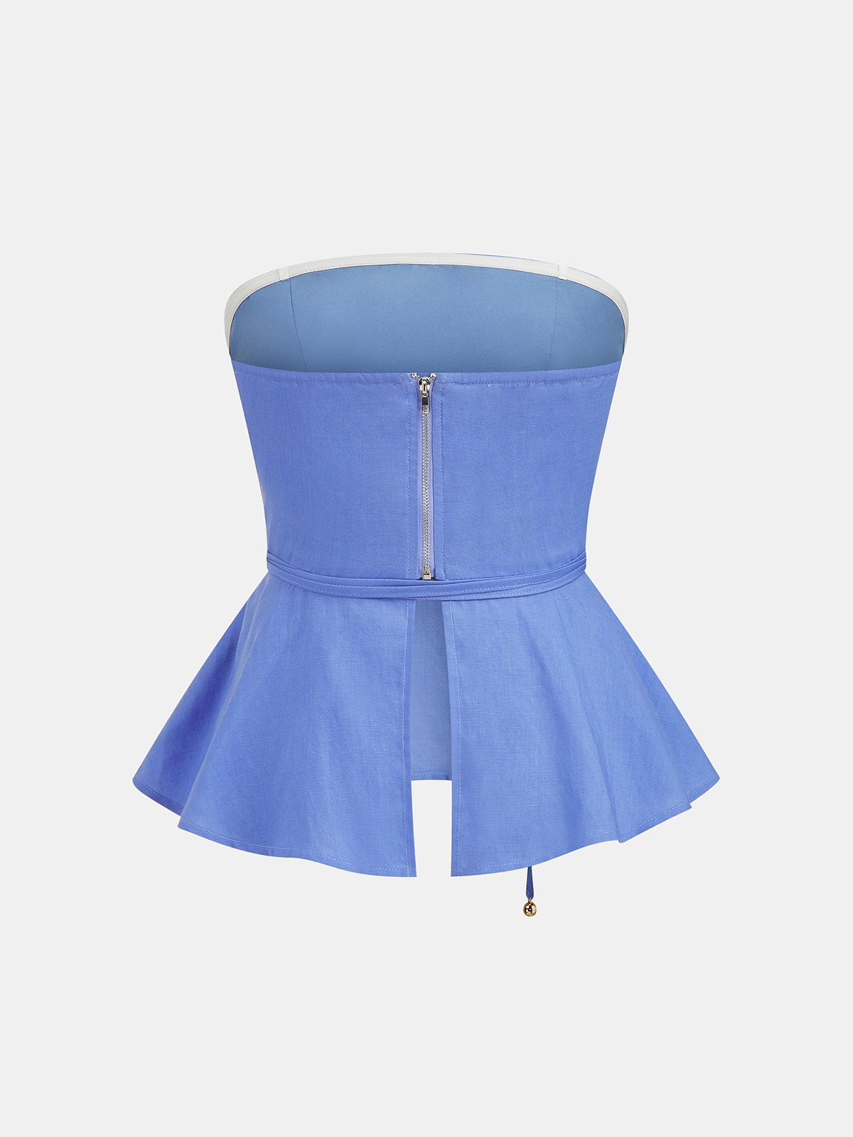 Elegant Linen-Blend Strapless Peplum Top & Pants Set for Women