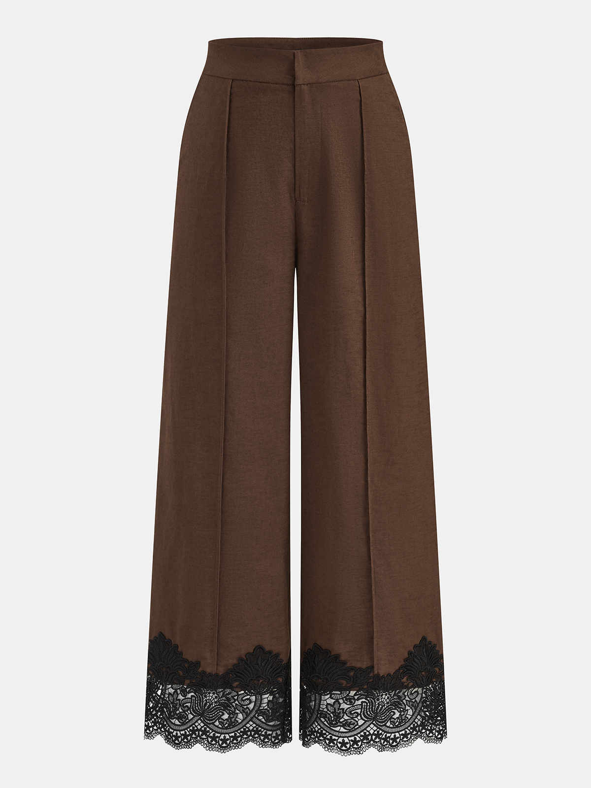 Cotton Linen Lace Trim Wide Leg Pants Breathable Comfort Women's Fashion