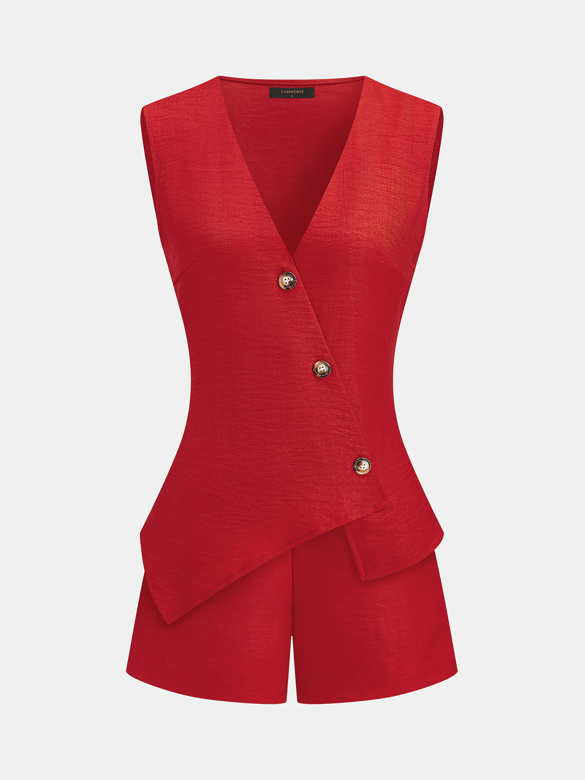 Asymmetrical Button Vest & Shorts Set with Belt Detail for Women