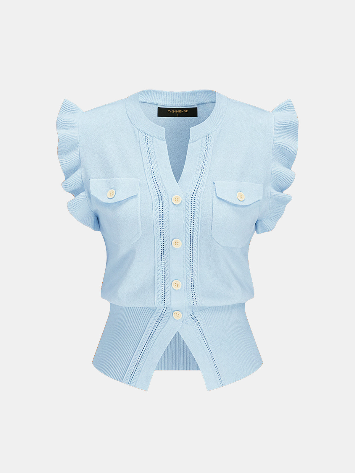 Ruffled Button-Down Knit Top for Women Casual Wear