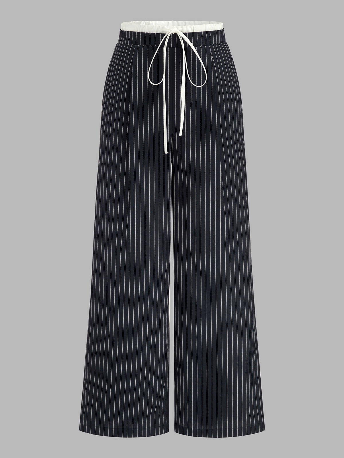 Contrast Waistband Drawstring Pinstripe Pants for Women Casual Wear