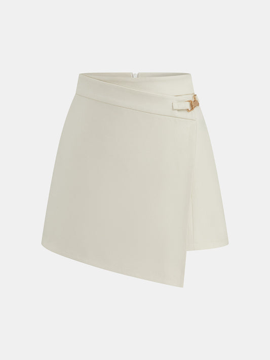 Asymmetric Buckle Detail Mini Skirt with High Waist Design