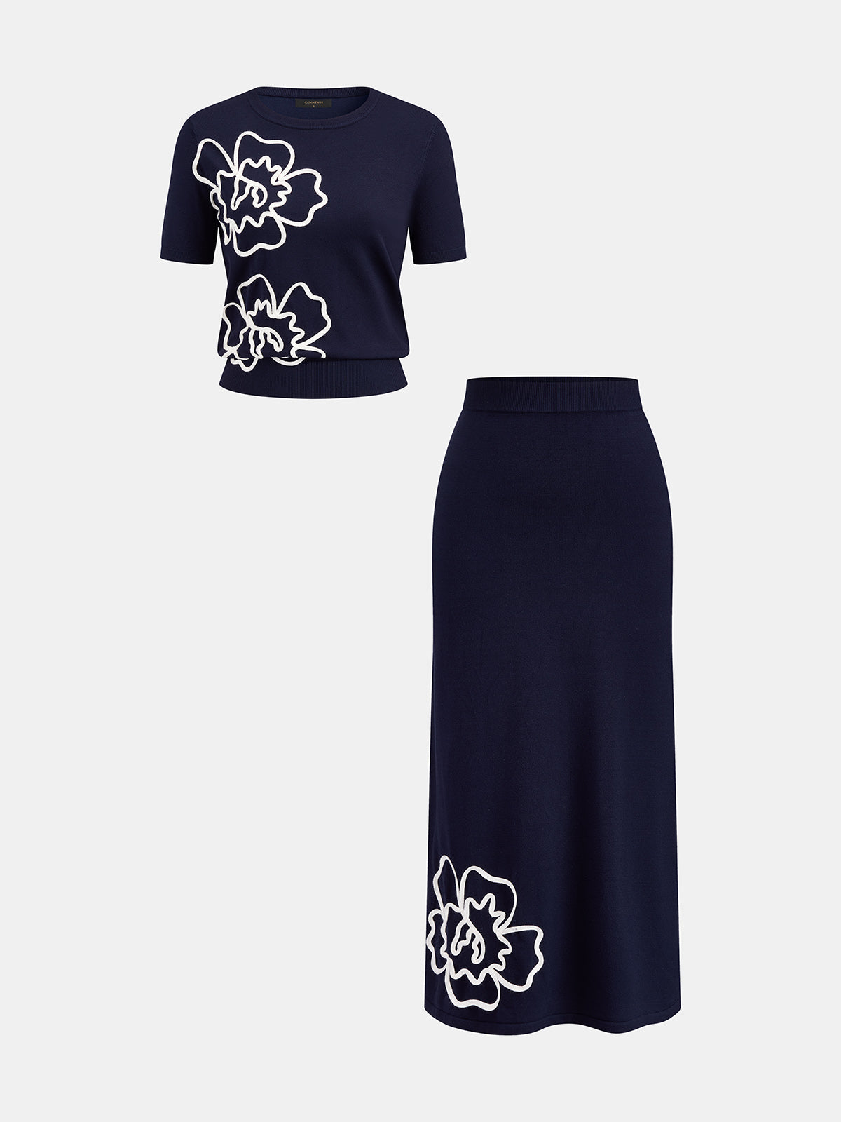 Floral Applique Knitted Co-Ord Set for Women Trendy Casual Outfit