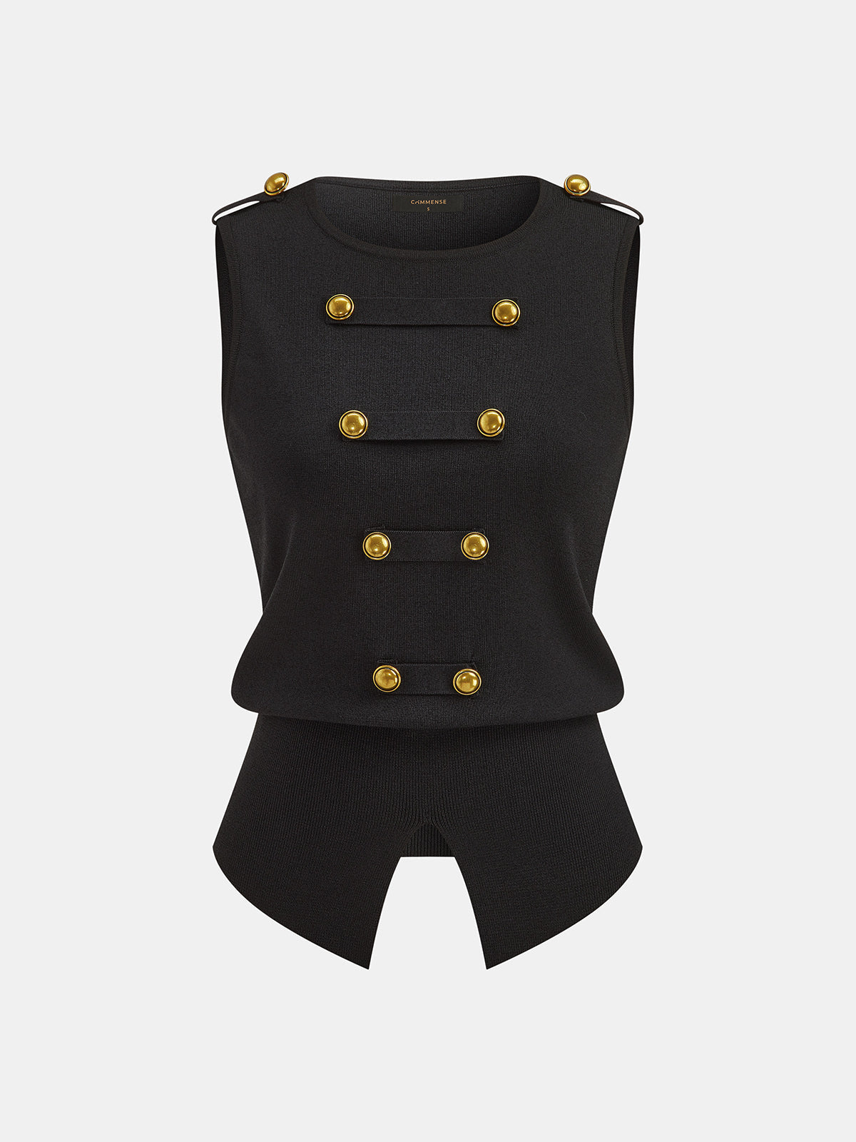 Metal Detail Napoleon Style Knit Vest with Elegant Button Accents