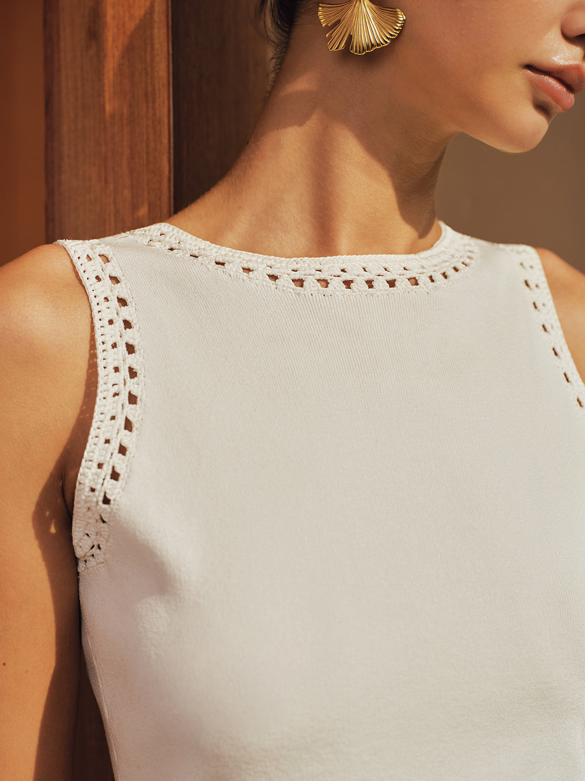 Crochet Trim Backless Knit Tank Top - Women's Sleeveless Fashion Essential
