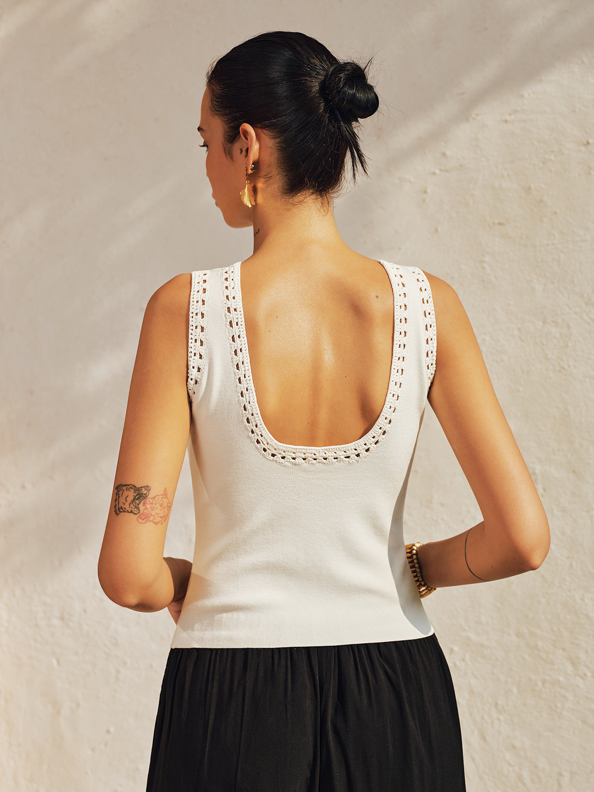 Crochet Trim Backless Knit Tank Top - Women's Sleeveless Fashion Essential