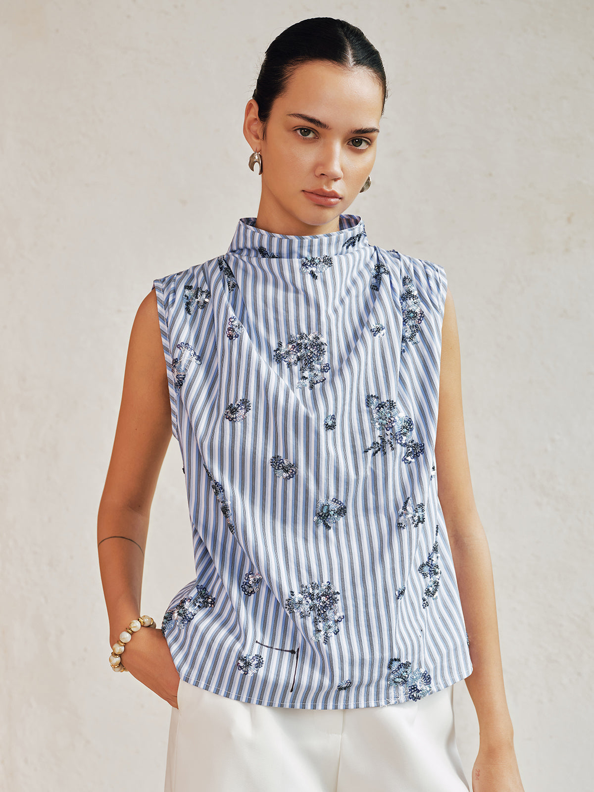 Striped Sleeveless Sequin Blouse for Women Casual Summer Wear