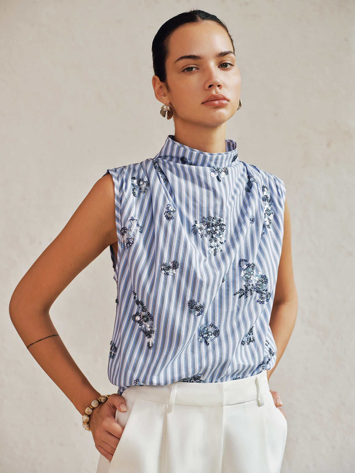 Striped Sleeveless Sequin Blouse for Women Casual Summer Wear