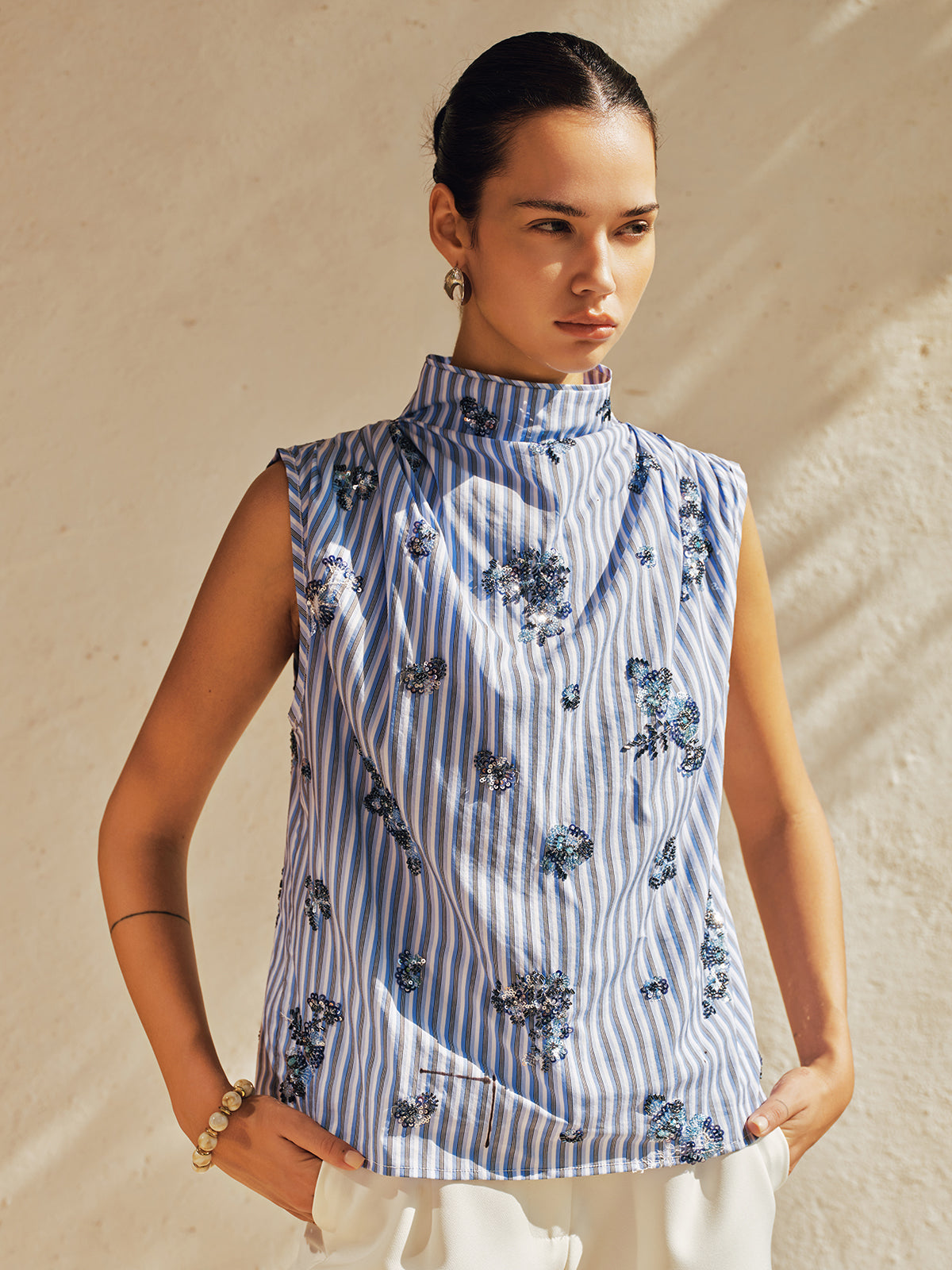 Striped Sleeveless Sequin Blouse for Women Casual Summer Wear