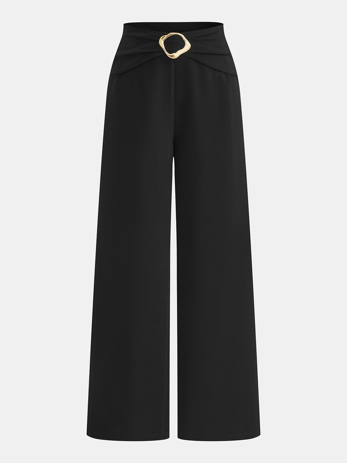 Metal Buckle Mid Waist Wide Leg Pants for Women Casual Style