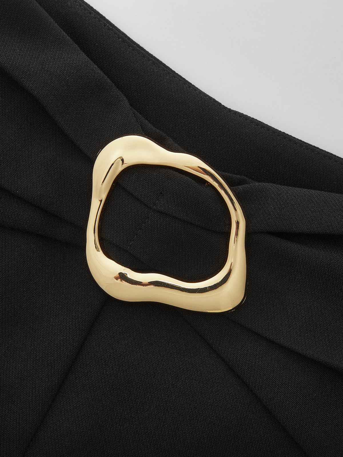 Metal Buckle Mid Waist Wide Leg Pants for Women Casual Style