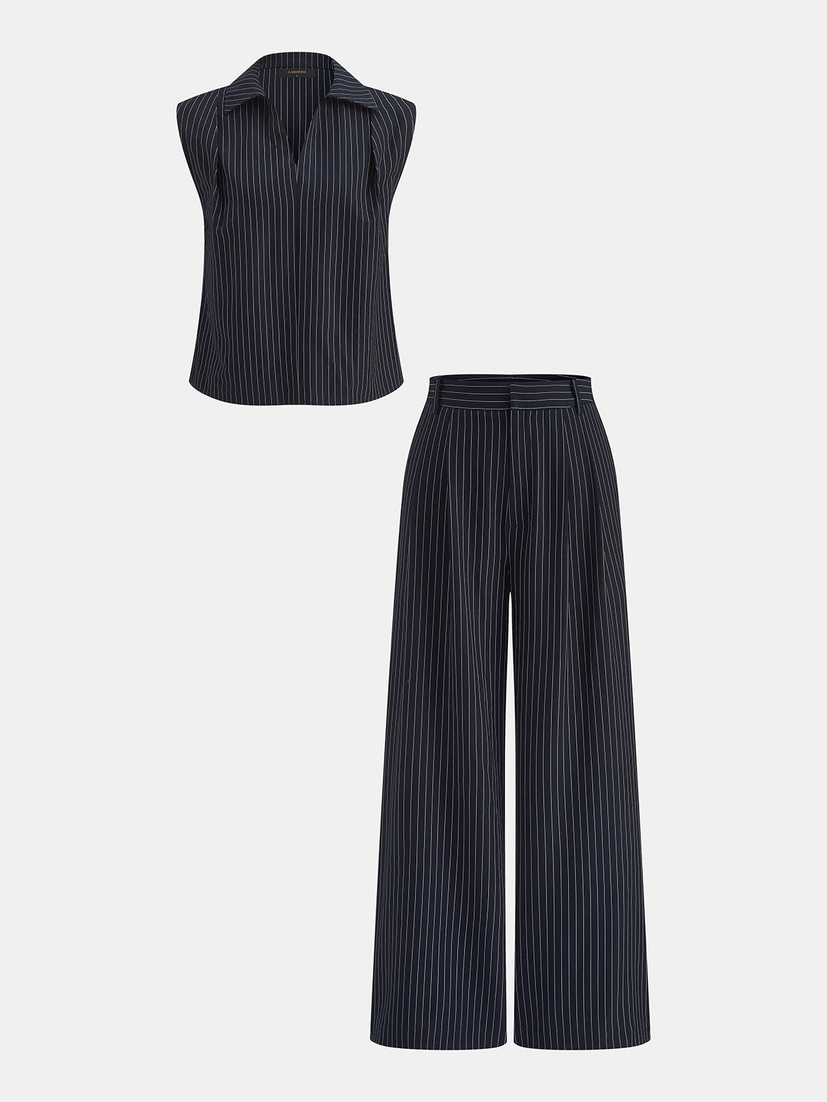 Pinstriped Sleeveless Shirt & Pants Set for Casual Wear