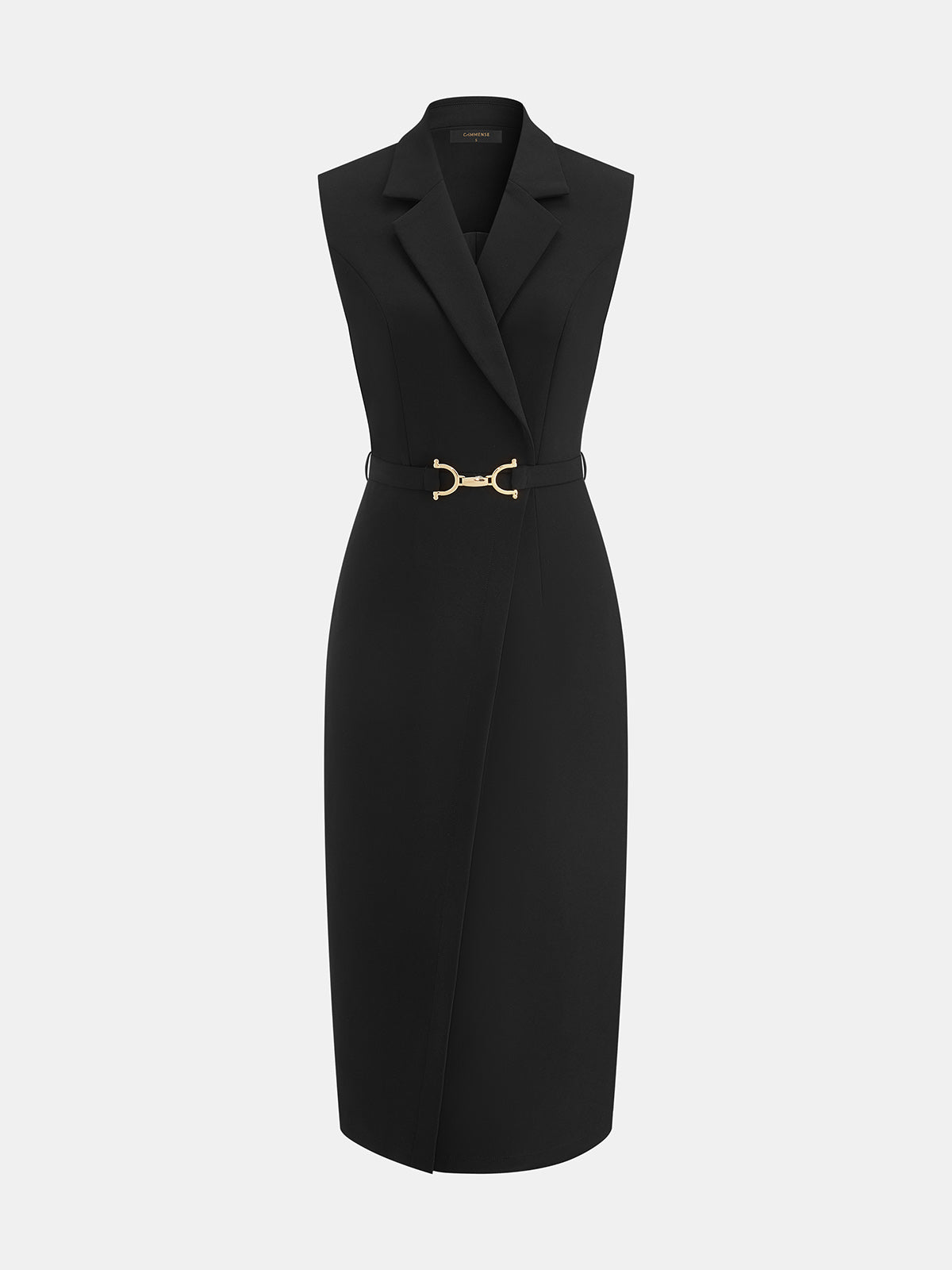 Lapel Sleeveless Belted Wrap Maxi Dress for Elegant Evening Events