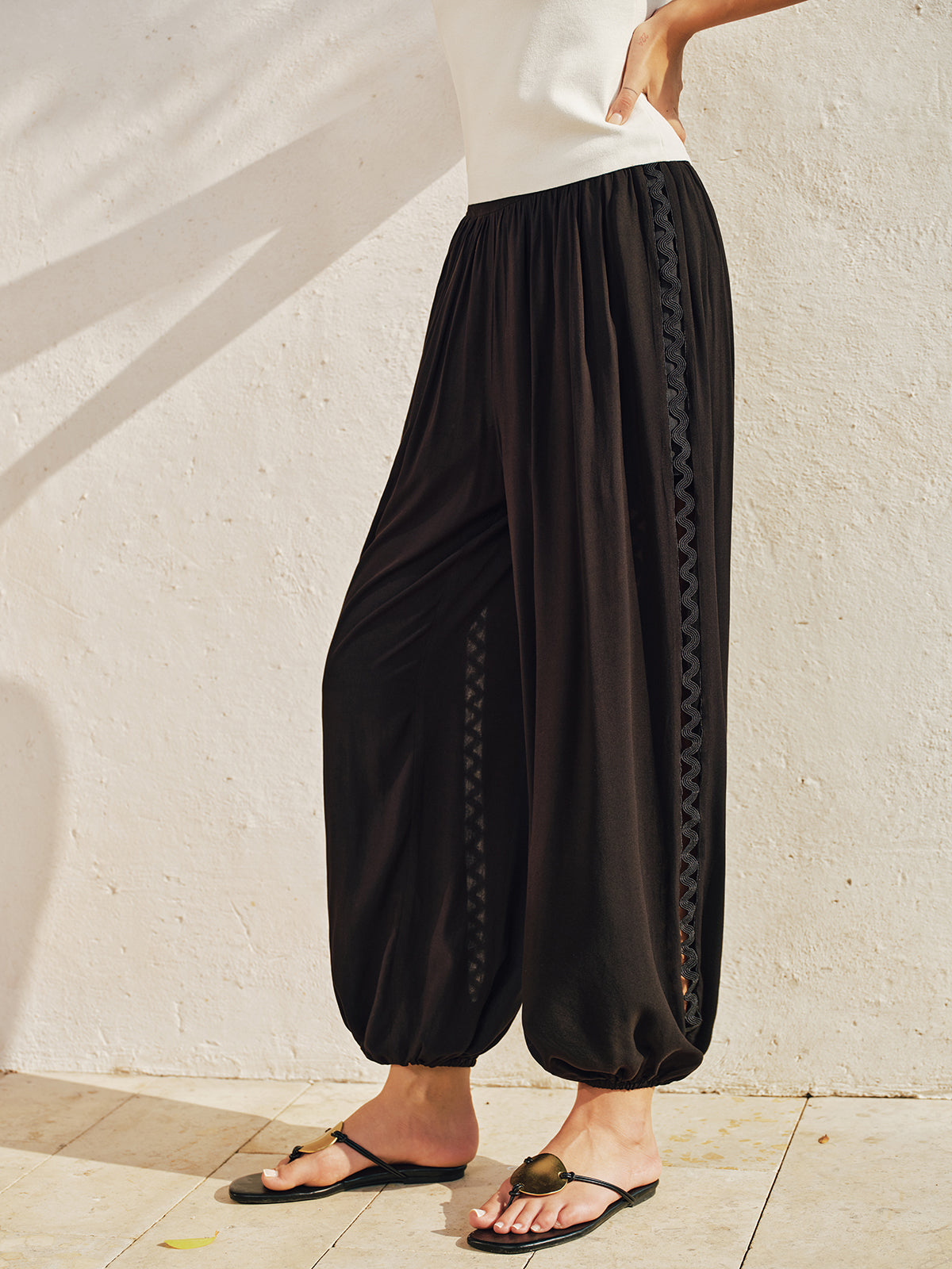 "Wavy Lace Side Cutout Jogger Pants Comfortable High Waist Fit"