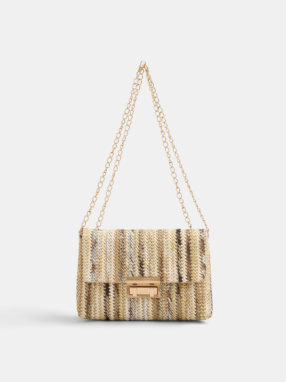 Straw Chain Strap Shoulder Bag with Adjustable Crossbody Design