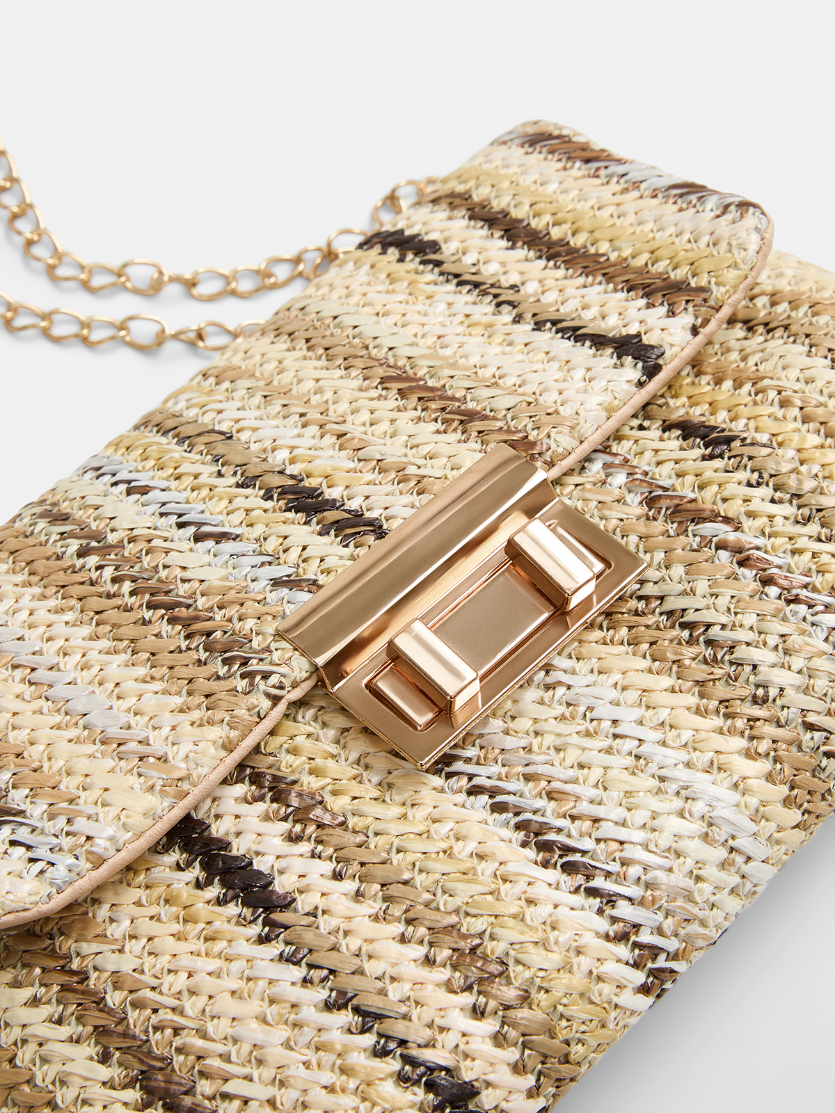 Straw Chain Strap Shoulder Bag with Adjustable Crossbody Design