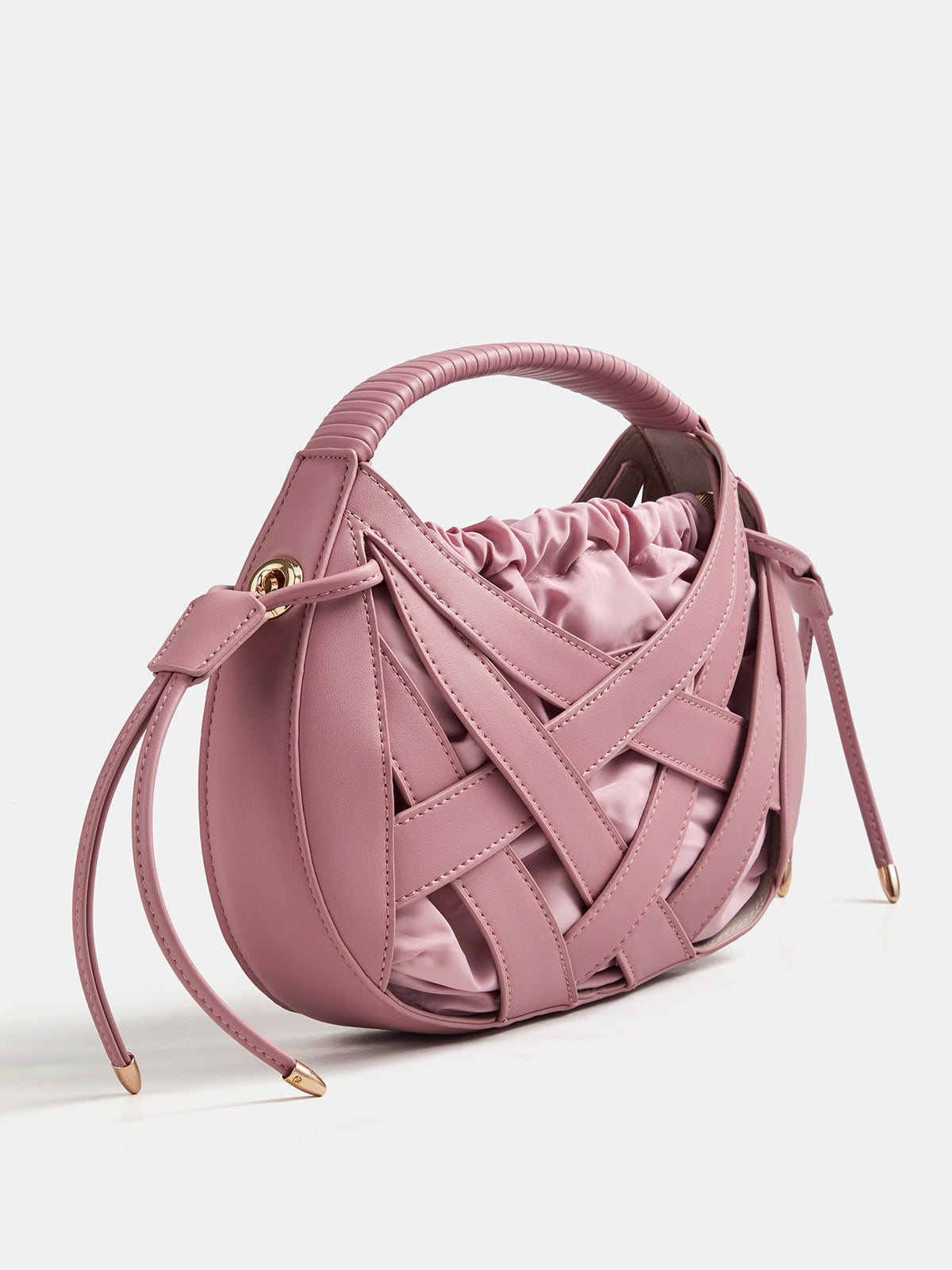 Crisscross Woven Oval Top Handle Handbag Stylish Elegant Accessory for Women