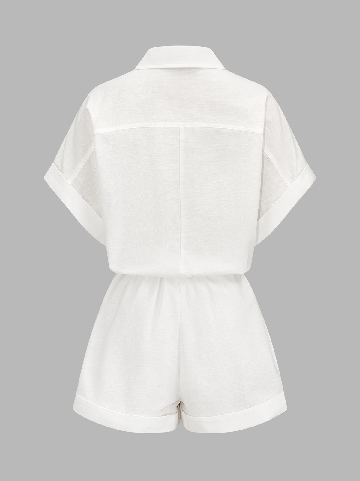 Cotton Linen Pocket Drawstring Shirt Romper Casual Summer Outfit