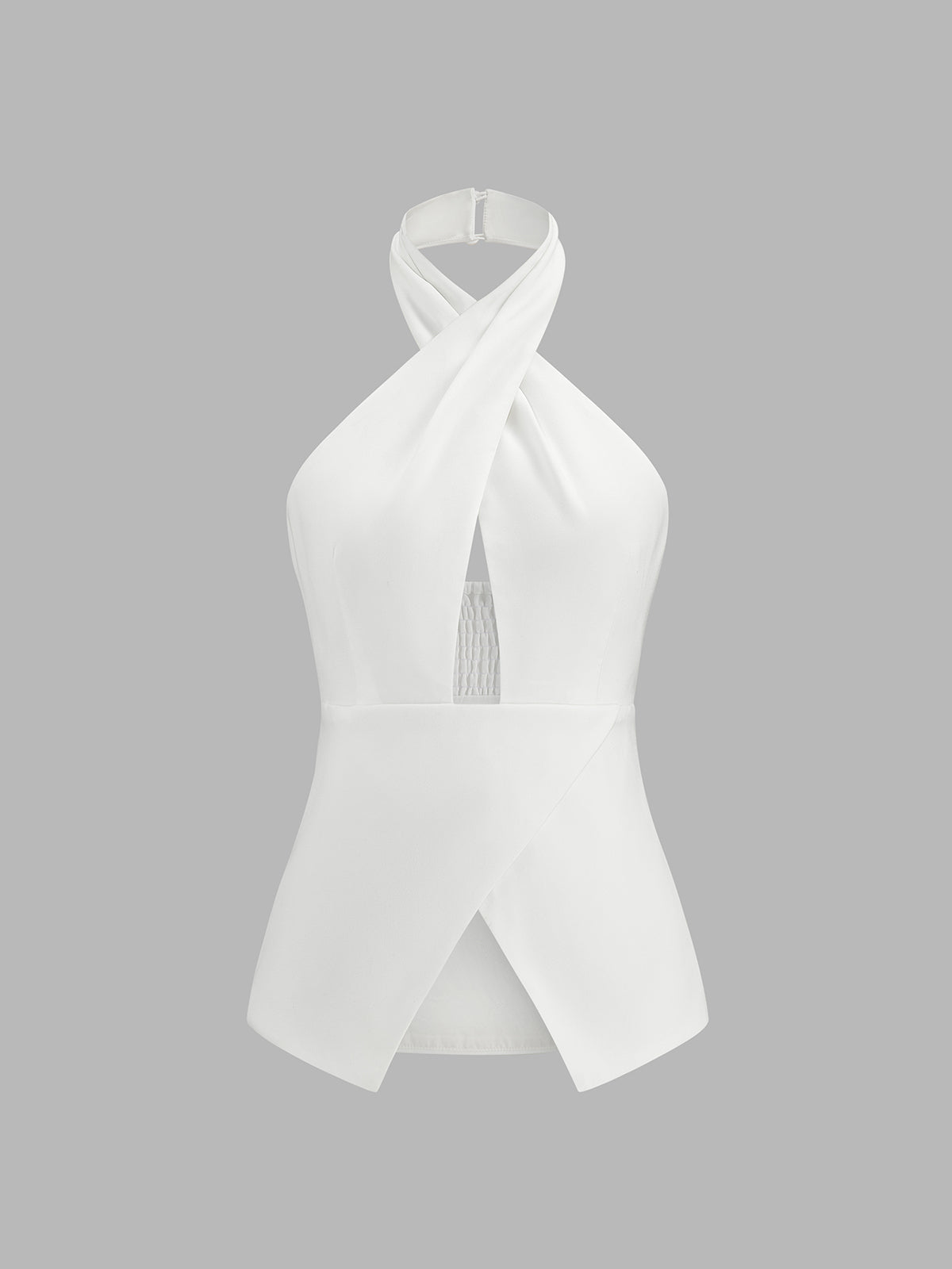 Cross Halter Split Hem Blouse with Open Back Detail