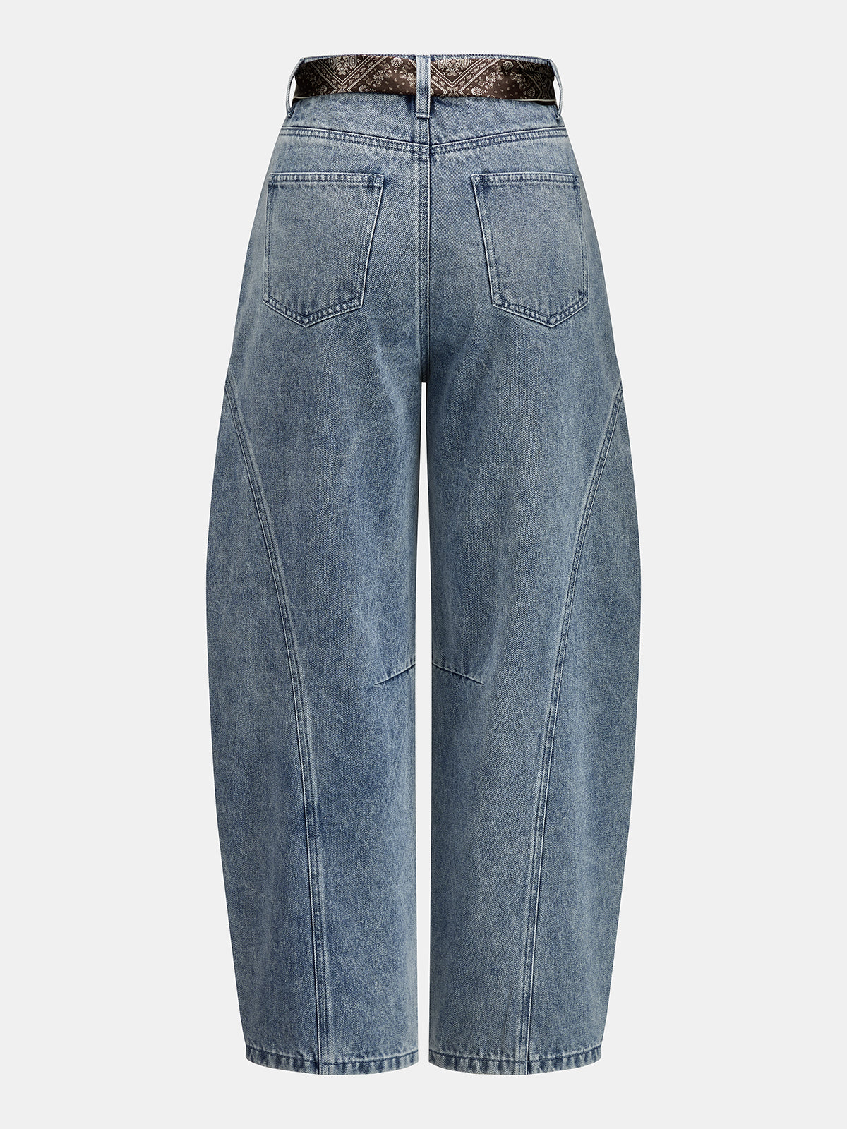 Bandana Belted Seam Detail Barrel Jeans Classic High Waist Style