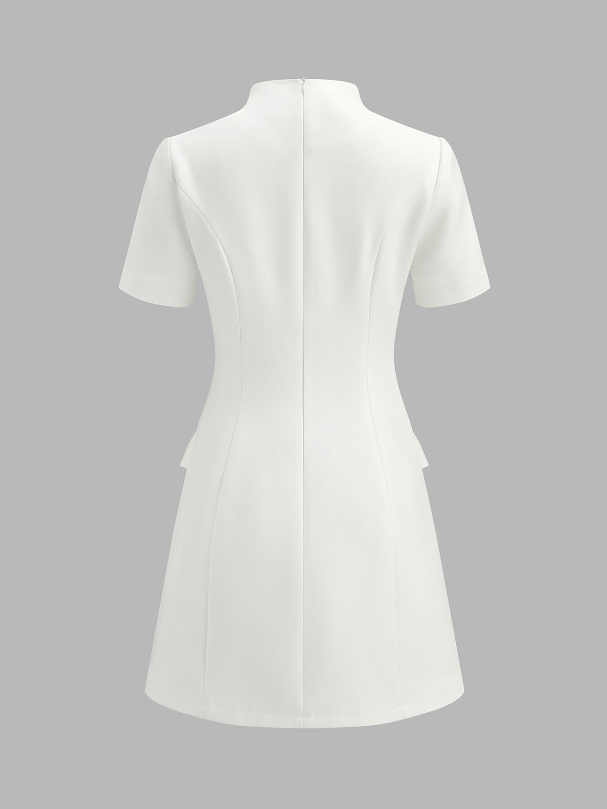 Stand Collar Button Slim Mini Dress with Long Sleeves and Pockets