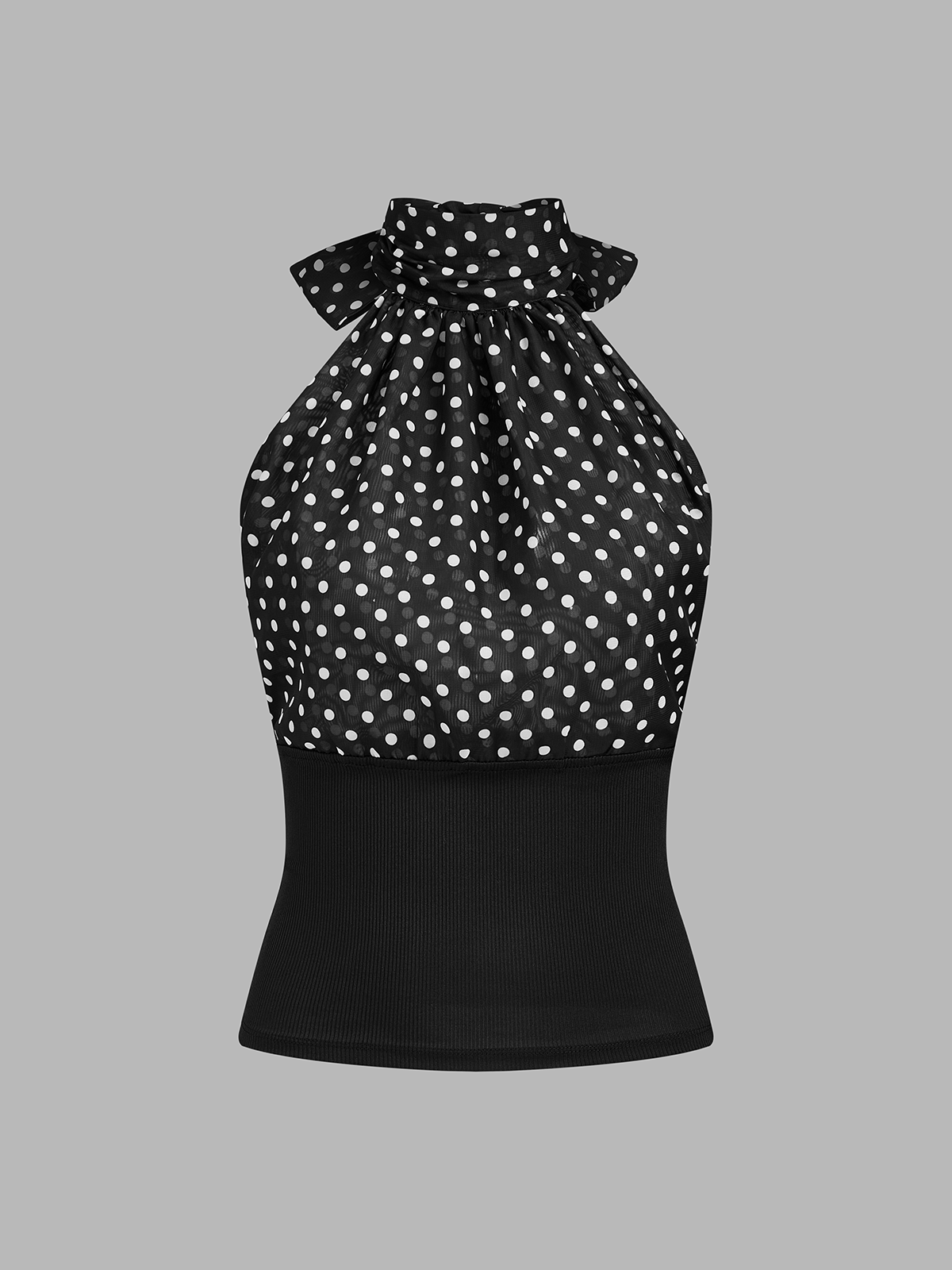 Polka Dot Bow Tie Halter Top Sleeveless Peplum Blouse