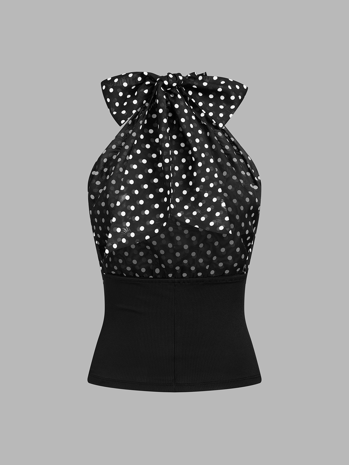 Polka Dot Bow Tie Halter Top Sleeveless Peplum Blouse