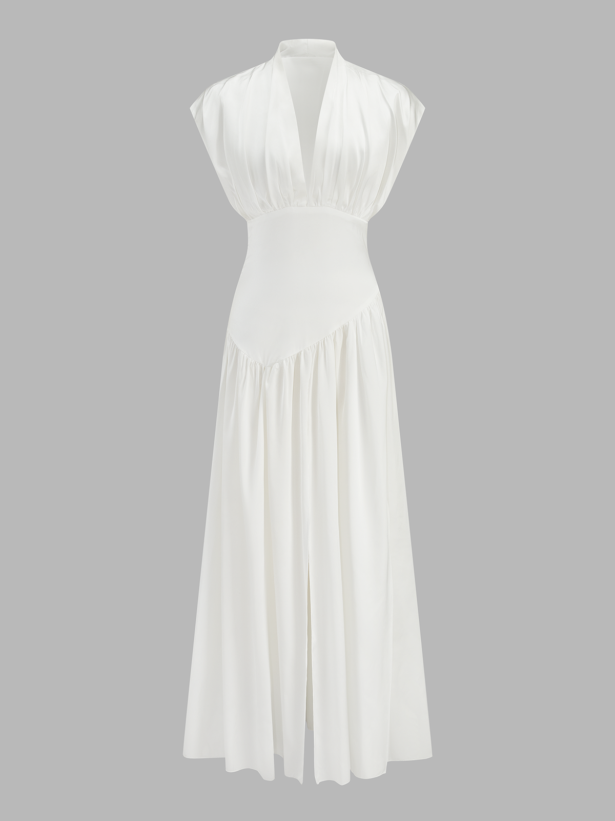 Deep V High Slit Satin Maxi Dress for Elegant Evening Wear