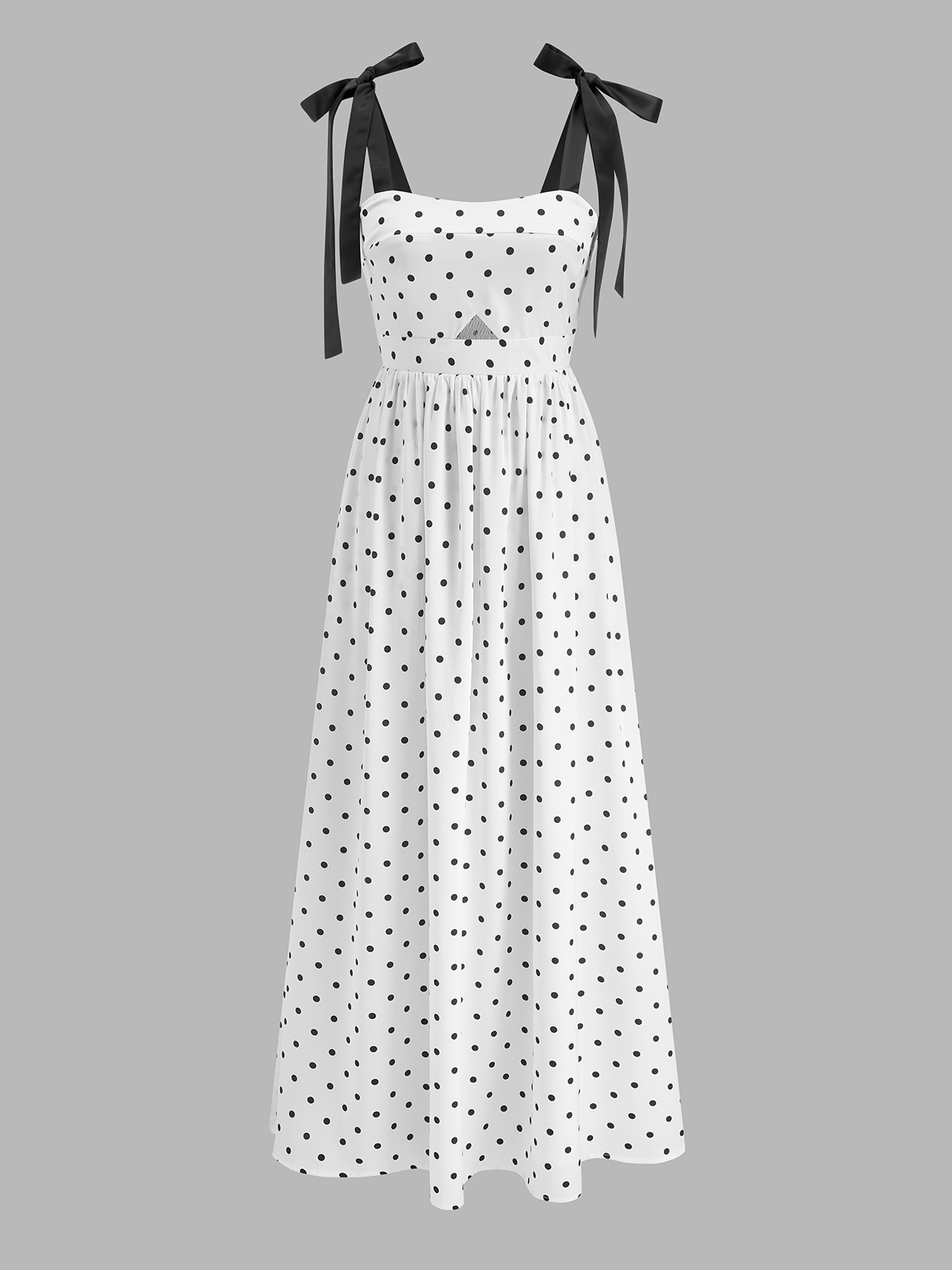 Bow Strap Polka Dot Midi Slip Dress with Ruffle Detail
