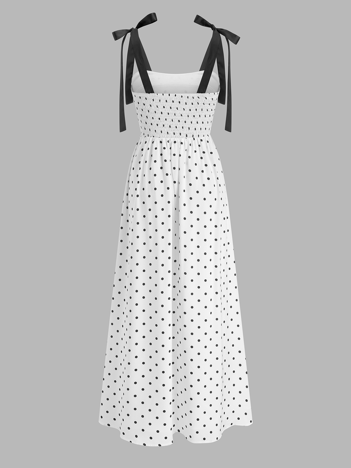 Bow Strap Polka Dot Midi Slip Dress with Ruffle Detail
